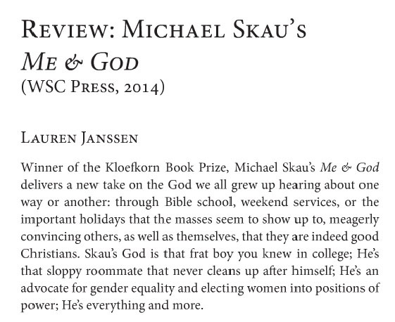Me & God reviewed by Lauren Janssen in Paddlefish.